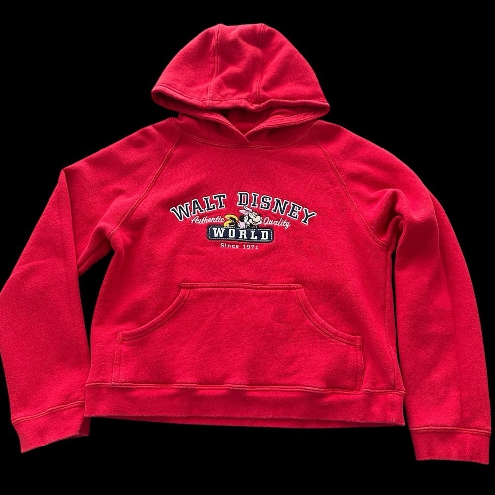 Vintage Walt Disney World Kids XL Minnie Mouse Embroidered Hoodie Sweatshirt Red